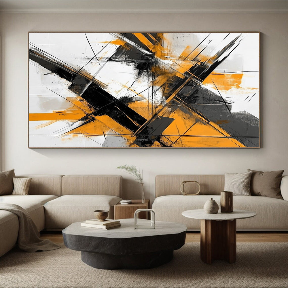Orange - and - Black Dynamic Abstract Painting with Energetic Edge WINK324