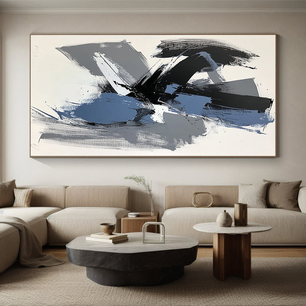 Gray Black and Blue Abstract Painting with Expressive Layers WINK824