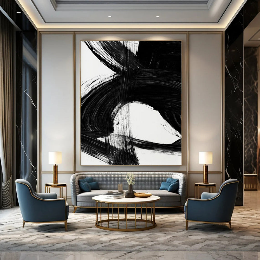 Dynamic Black Ink Abstract Painting for Contemporary Art Galleries HENG196