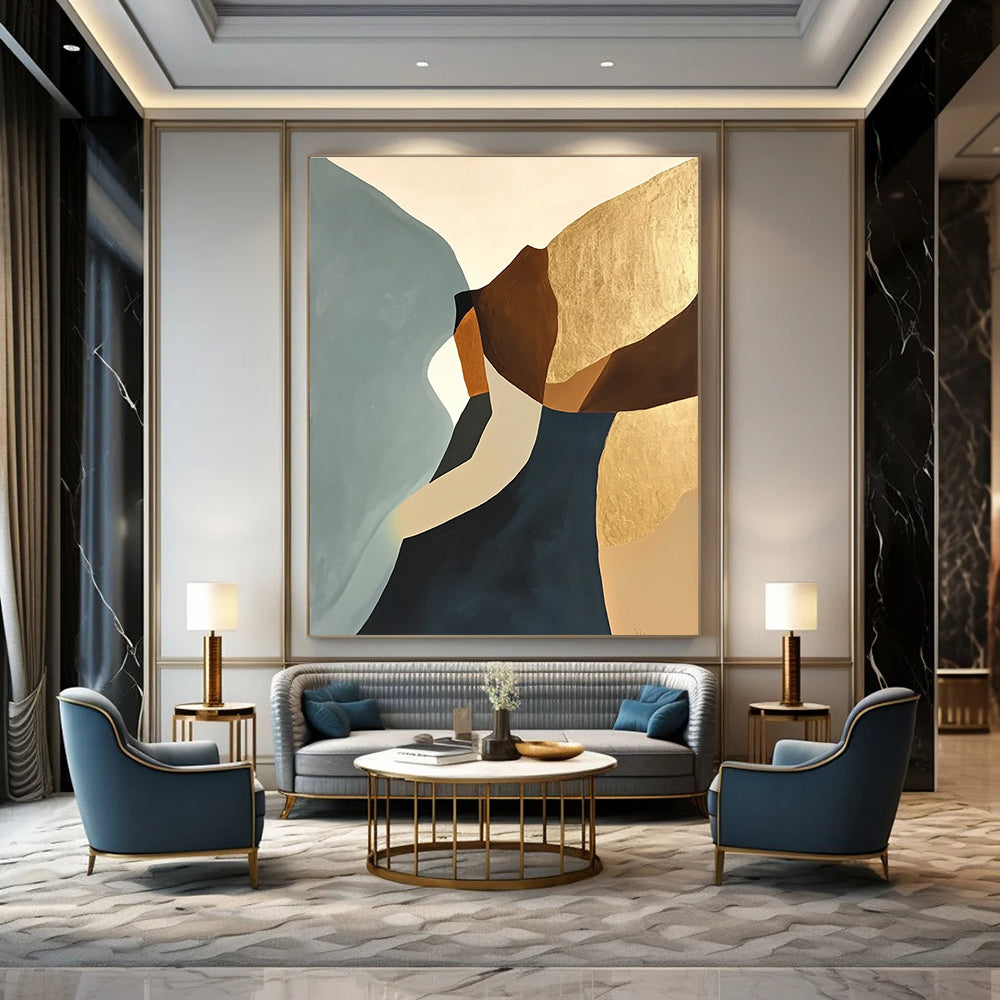 Gold - Accented Abstract Shapes Painting for Sophisticated Living Spaces GAB1160