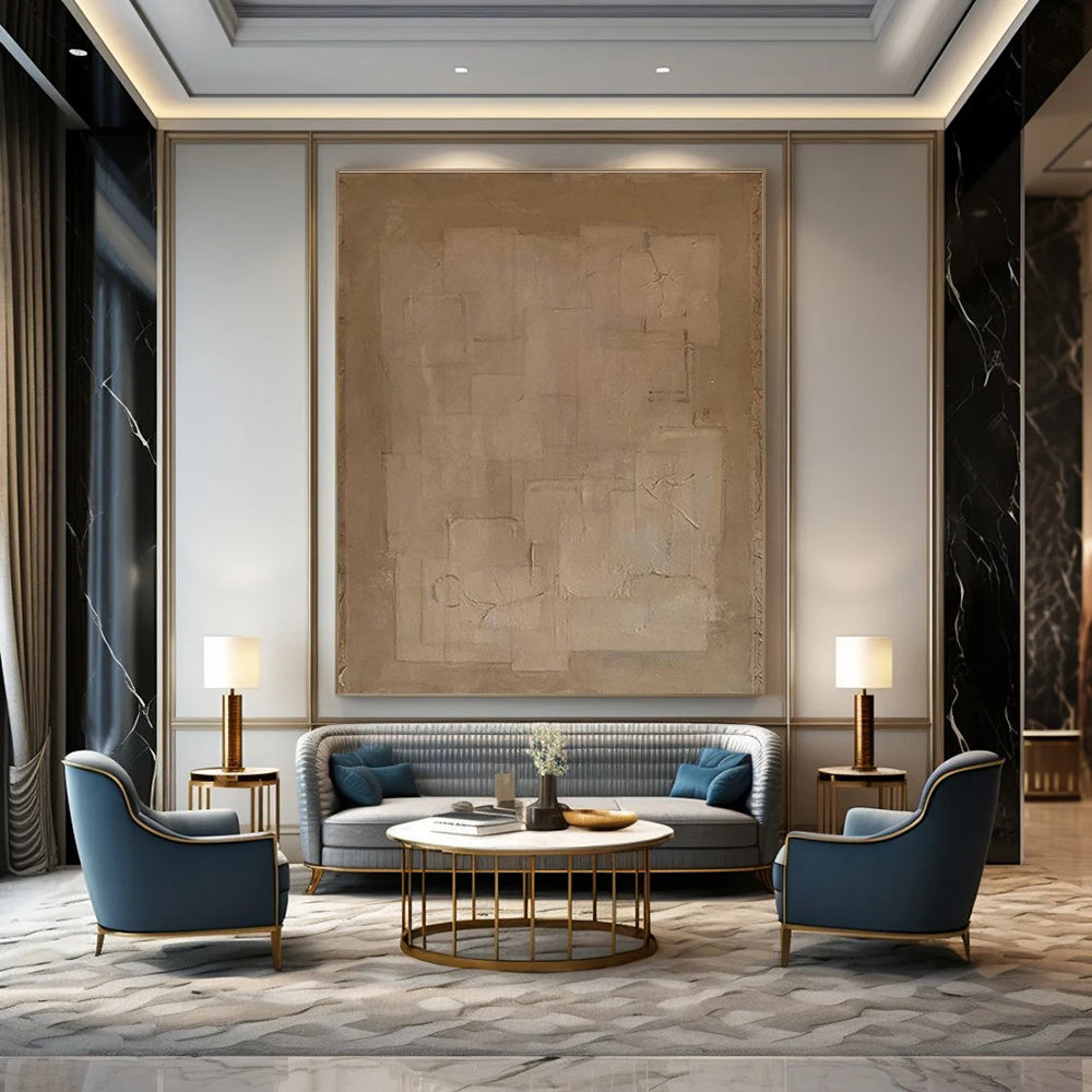 Minimalist Beige Composition Abstract Painting for Modern Minimalist Spaces HENG334