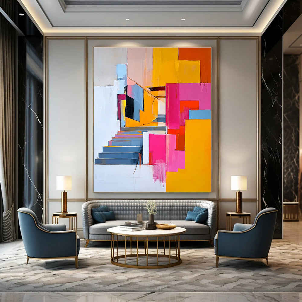 Colorful Abstract Staircase Painting for Modern Home Entrances GAB1140