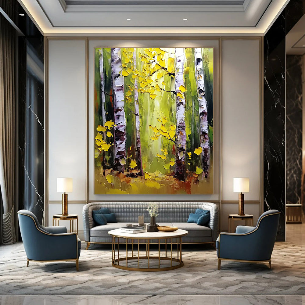Summer Birch Forest Vibrant Abstract Painting for Lively Spaces GAB1432