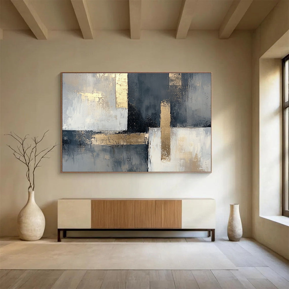 Gray and Gold Geometric Abstract Painting with Sophisticated Contrast ABS406