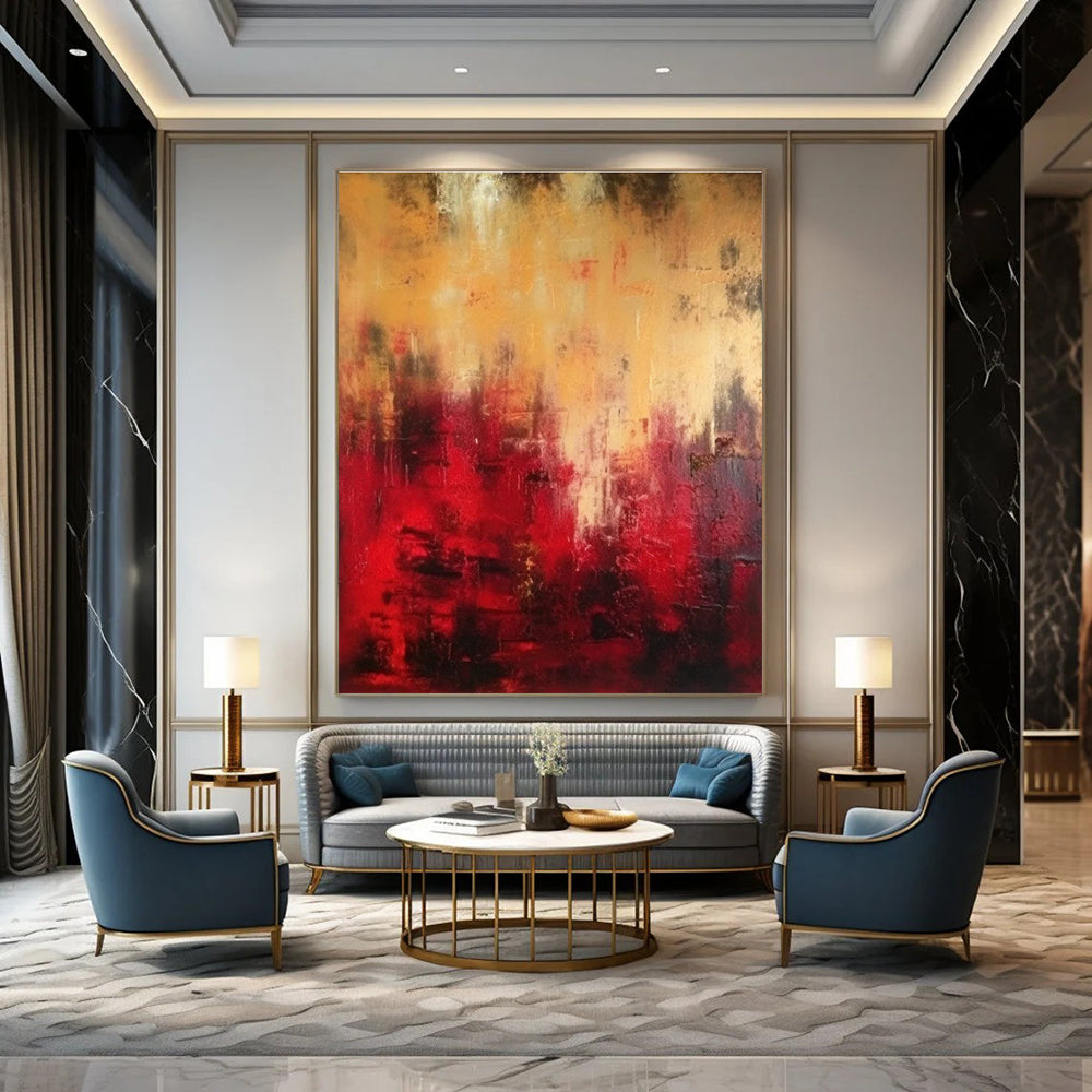 Warm Red and Gold Abstract Painting for Opulent Dining Rooms HENG073