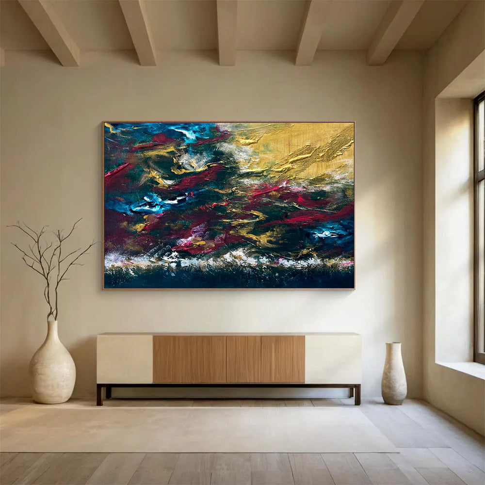 Blue - Gold - Red Abstract Painting for Dramatic Dining Rooms YHT383