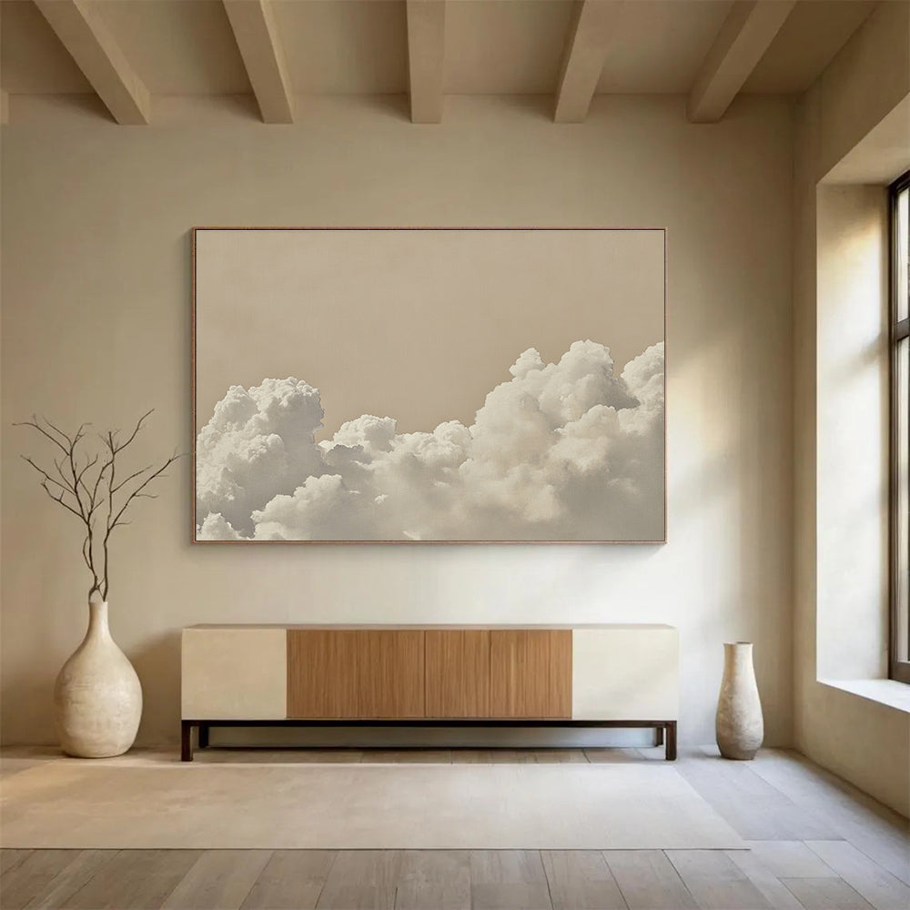 Beige Sky & Fluffy Clouds  Serene Minimalism ABS046