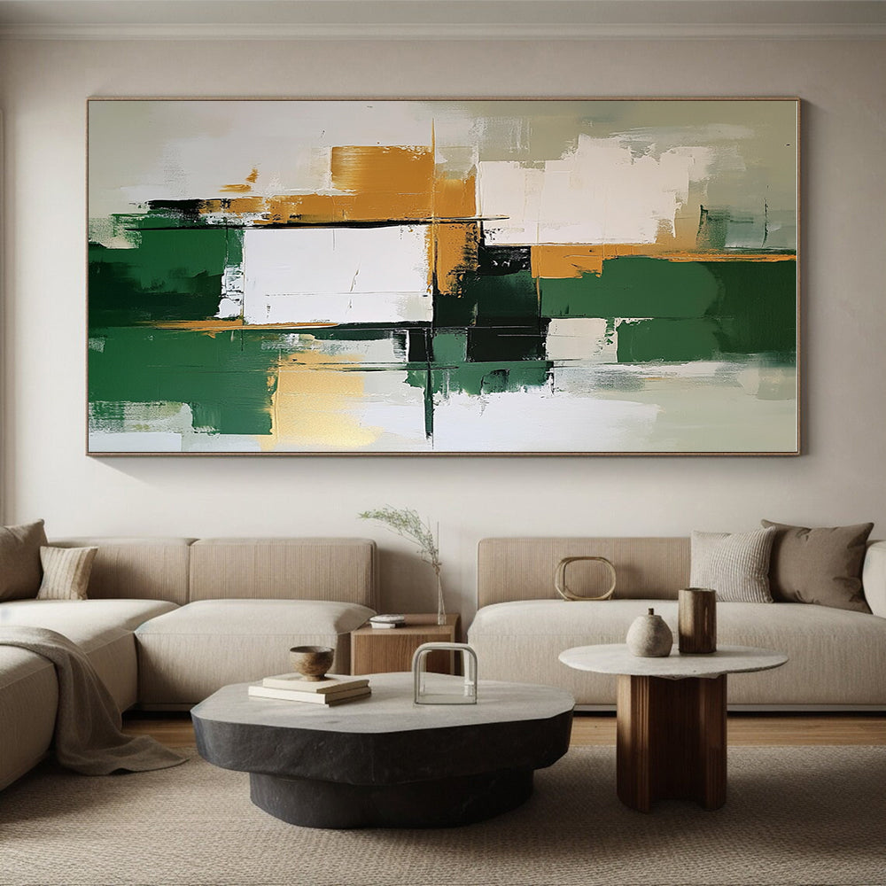 Green Gold White Abstract Painting with Balanced Harmony WINK679