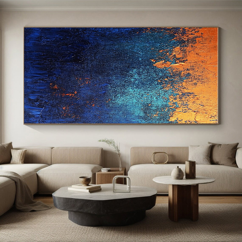 Blue Orange Textured Abstract Painting with Coastal Vibes WINK709