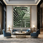 Green Curved Lines Abstract Painting for Nature - Inspired Cafes HENG492