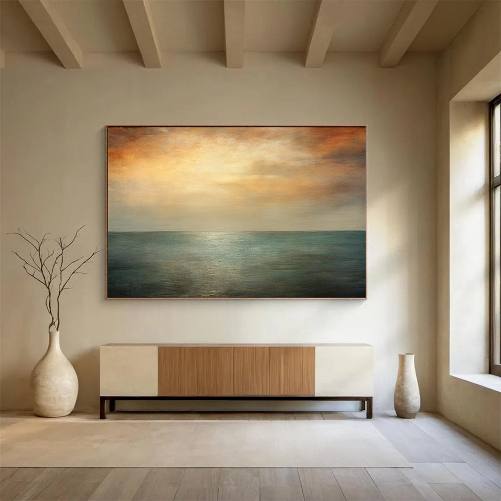 Sunset Over Sea Abstract Painting for Coastal Vibes YHT010