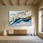 Blue - White - Gold Abstract Painting with Textured Impasto ABS260