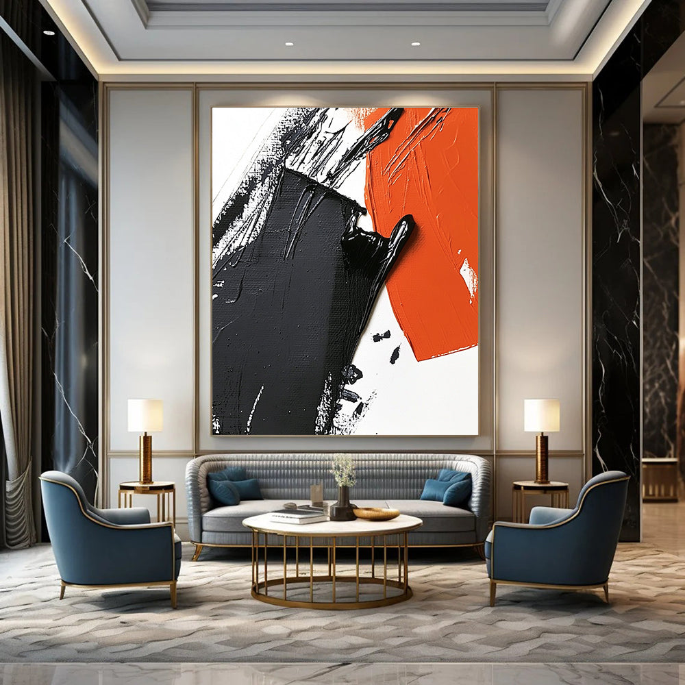 Black and Orange Textured Art Abstract Painting with Bold Strokes GAB0055