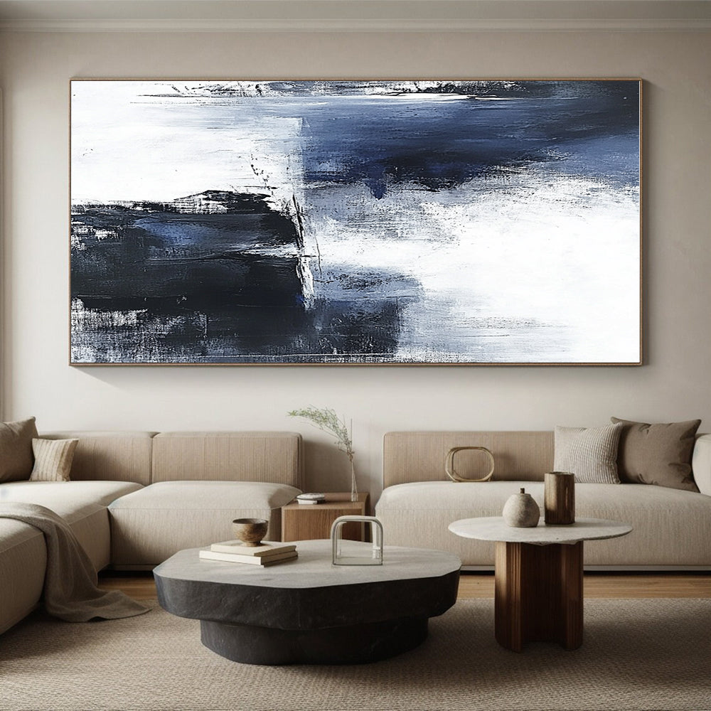 Blue Black White Abstract Painting with Moody Mystery WINK557