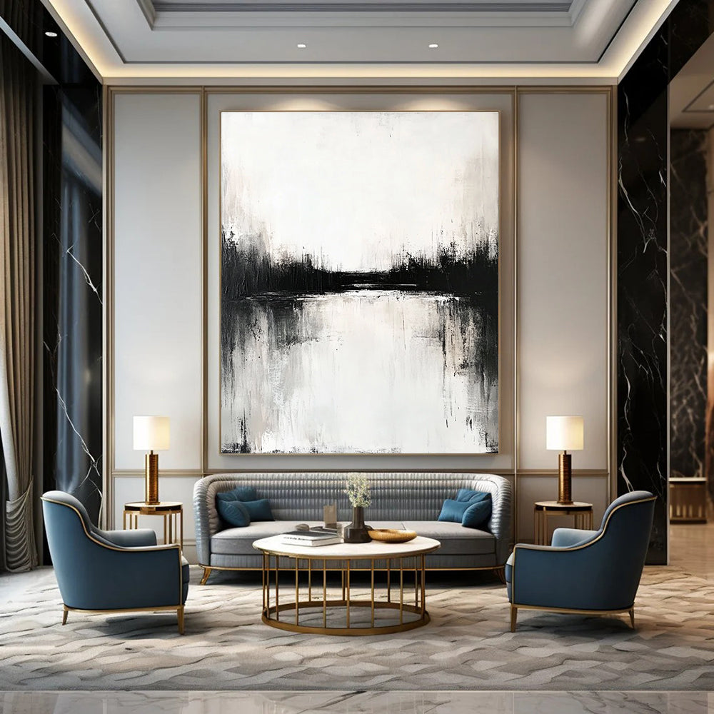 Dramatic Black and White Lakescape Abstract Painting GAB0677