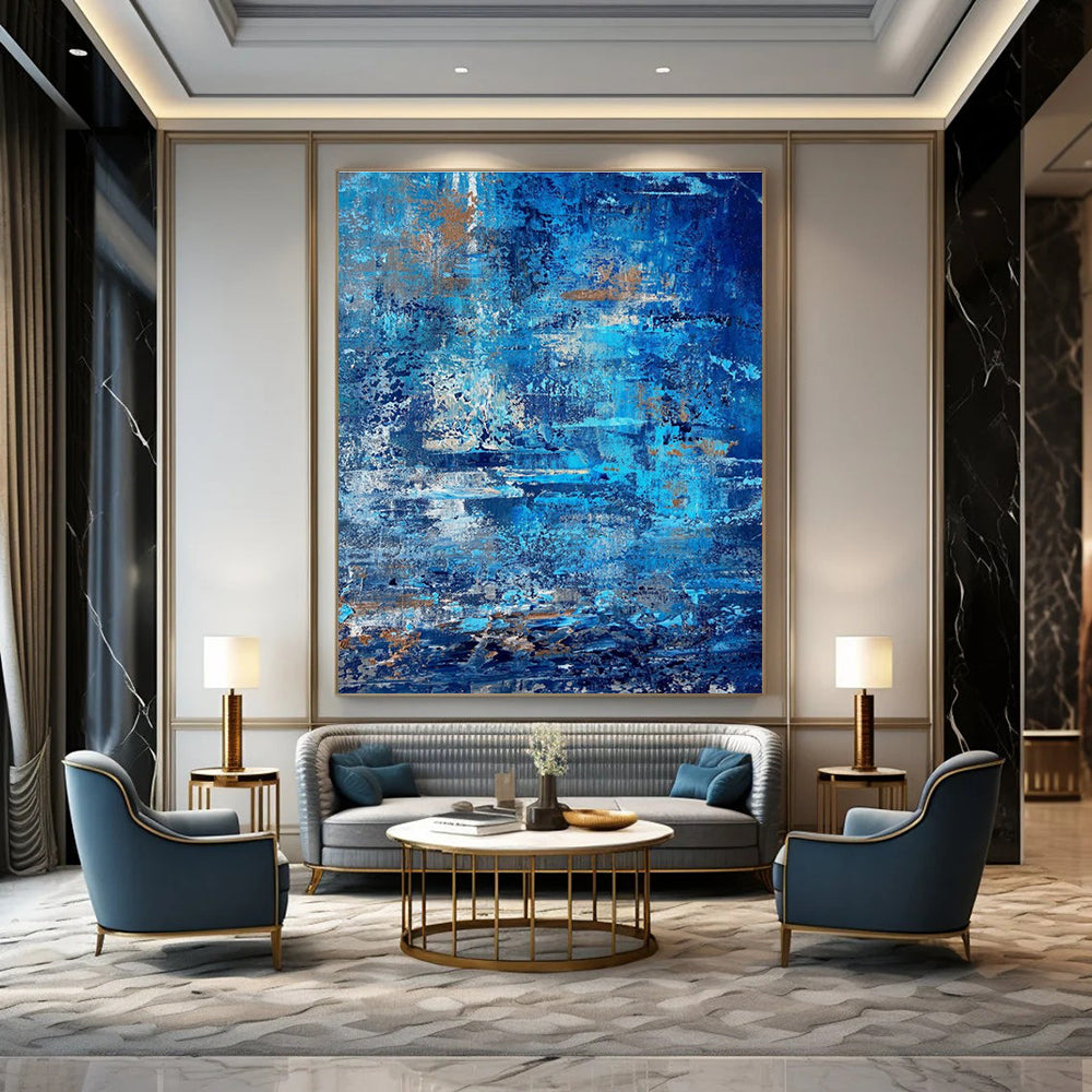 Blue and Gold Textured Abstract Painting for Coastal Home Interiors HENG457