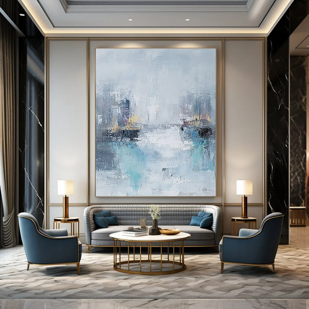 Misty City River - Urban Landscape Abstract Painting GAB0630