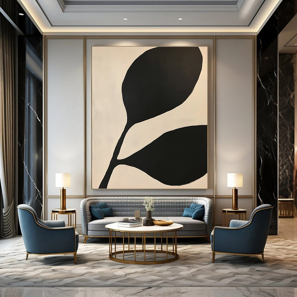 Large Black Leaves Abstract Painting of Bold Nature GAB0215