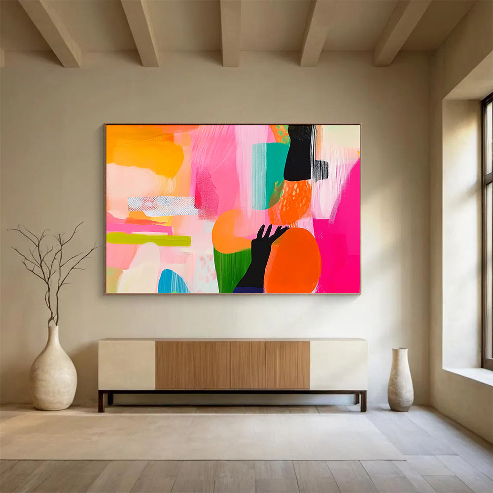 Pink and Orange Abstract Painting with Bold, Expressive Energy ABS458