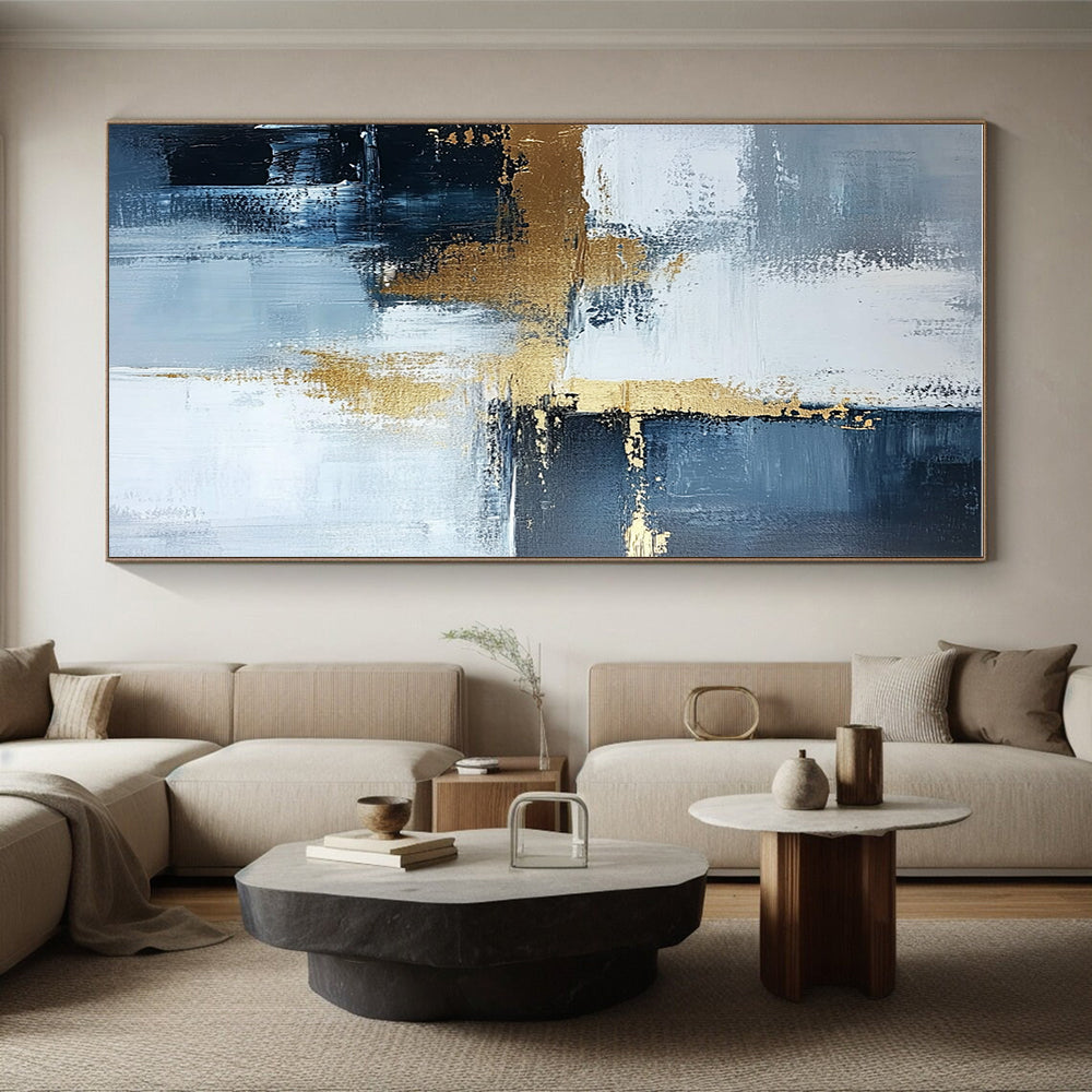 Blue Gray Gold Abstract Painting with Subtle Sophistication WINK524