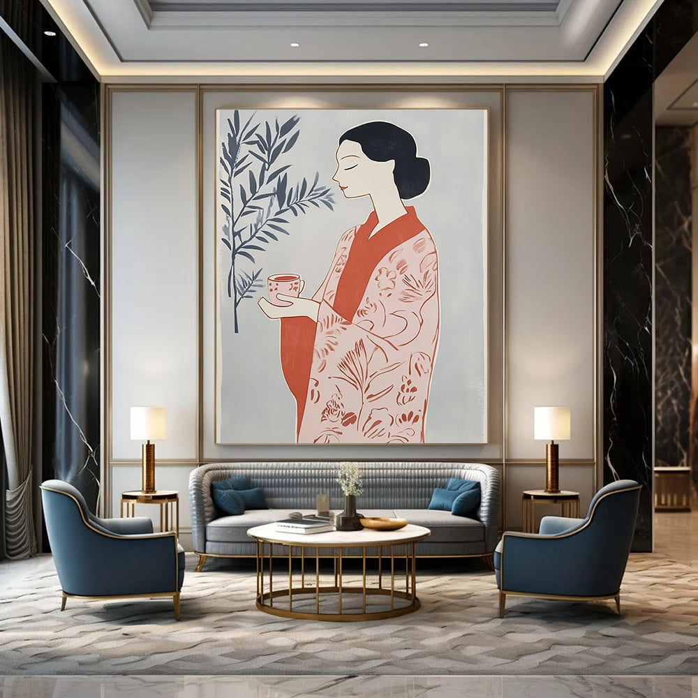 Woman with Tea Abstract Painting for Asian - Inspired Tea Rooms GAB1353