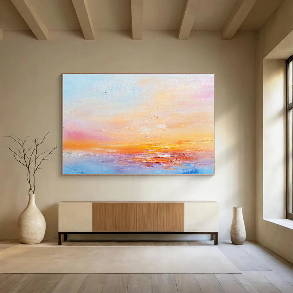 Pastel Sunset Abstract Painting with Dreamy Warmth ABS440
