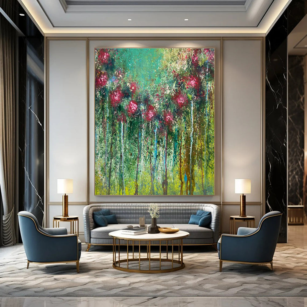 Vibrant Floral Abstract Painting for Lively Garden Cafes HENG456