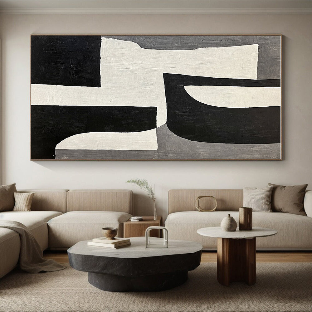 Geometric Black White Gray Abstract Painting with Clean Forms WINK611