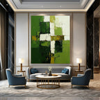 Green White Geometry Abstract Painting for Contemporary Galleries GAB0769