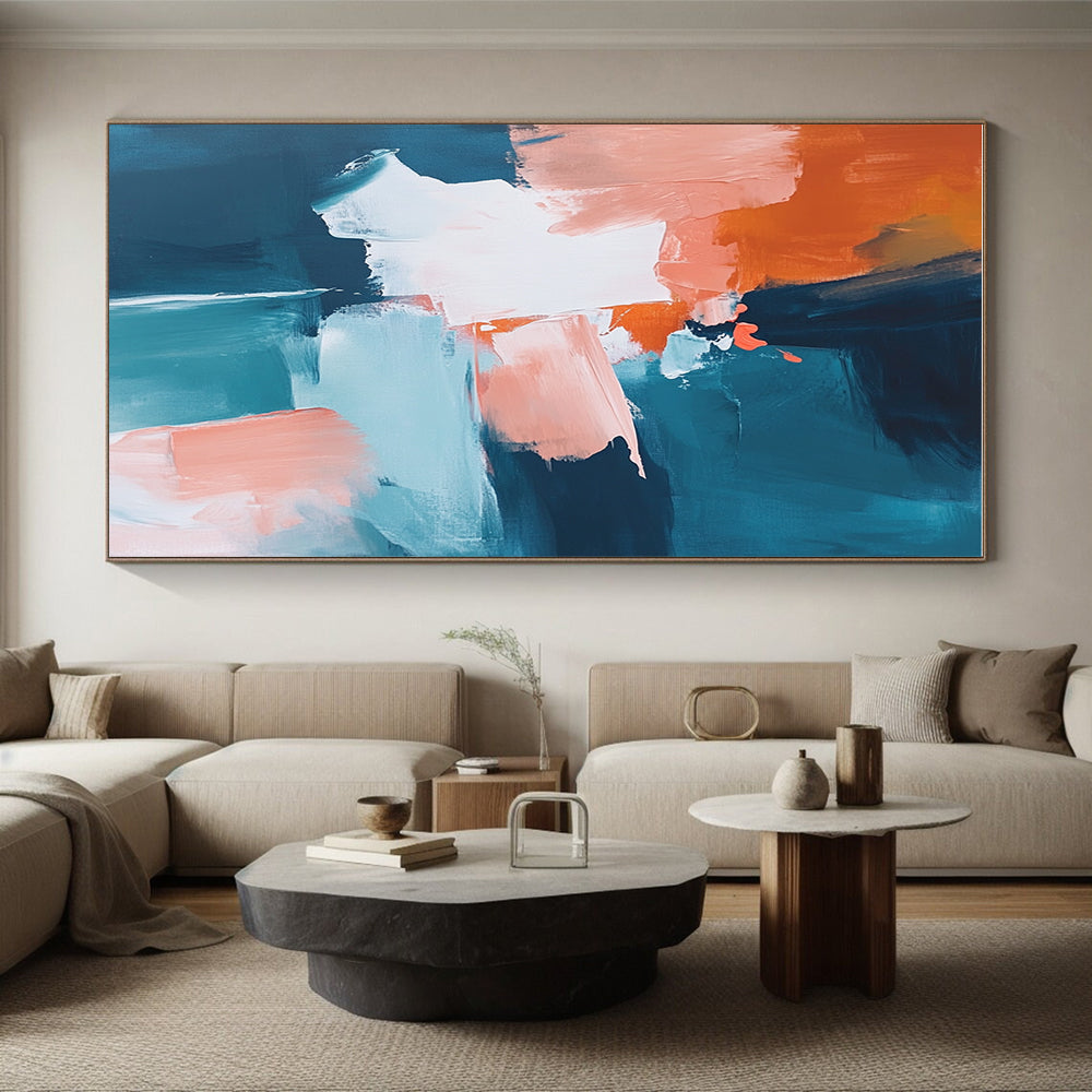Blue Orange Block Abstract Painting with Vibrant Contrast WINK790