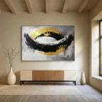 Black, White, and Gold Abstract Painting with Bold Shapes ABS296