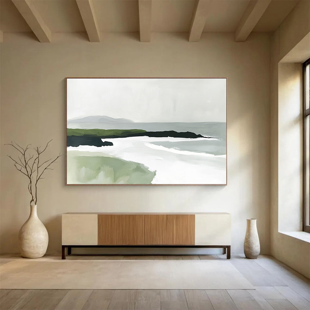 Minimalist Coastal Landscape with Subtle Color Blocks Abstract Painting ABS336