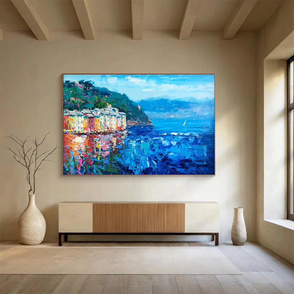 Coastal Village Abstract Painting for Mediterranean - Style Restaurants YHT442