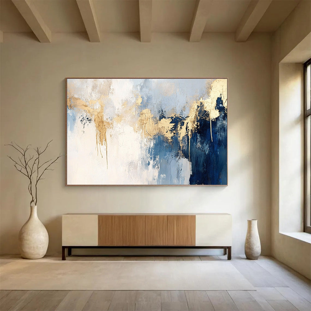 Blue - Gold Drip Abstract Expressionist Painting ABS182