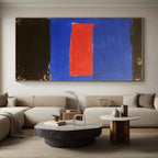 Blue with Red and Black Bands Abstract Painting with Bold Color Blocking WINK028