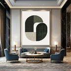 Green and Black Shapes Minimalist Abstract Painting GAB0337