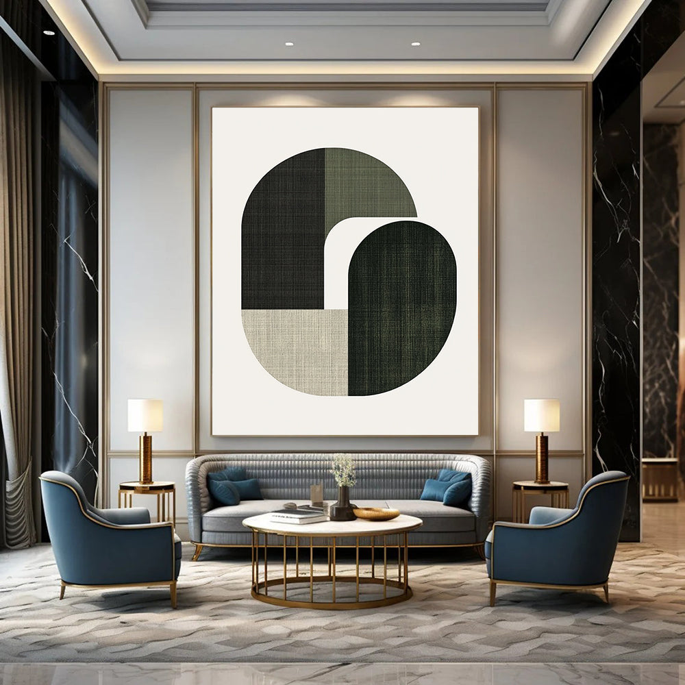 Green and Black Shapes Minimalist Abstract Painting GAB0337