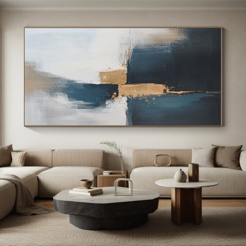 Blue Gold White Abstract Painting with Subtle Luxury WINK554