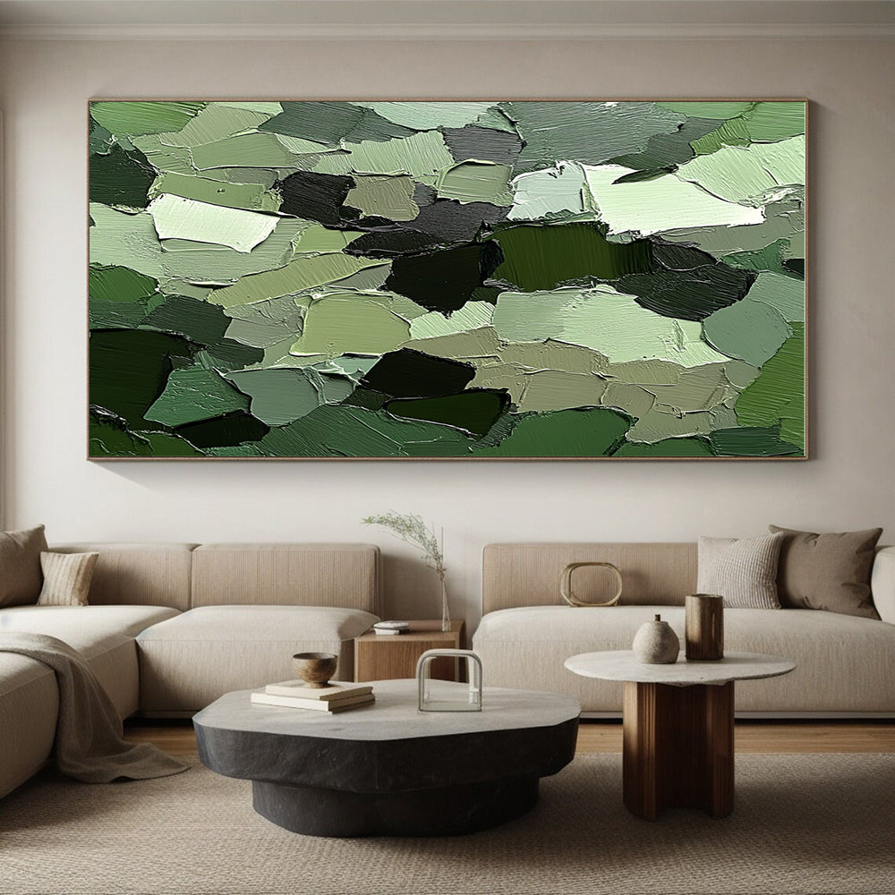 Green Patchwork Textured Abstract Painting with Playful Nature WINK107
