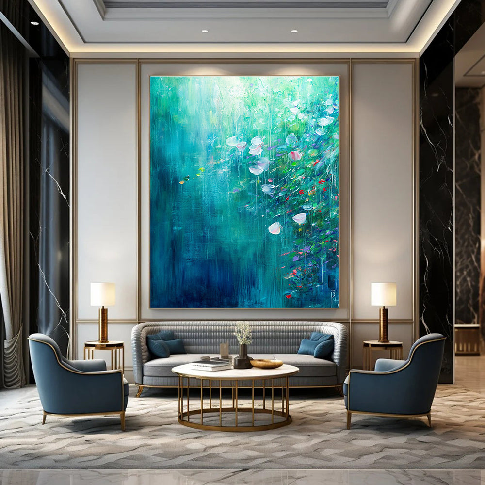 Teal Floral Abstract Painting for Tranquil Gardens GAB0745