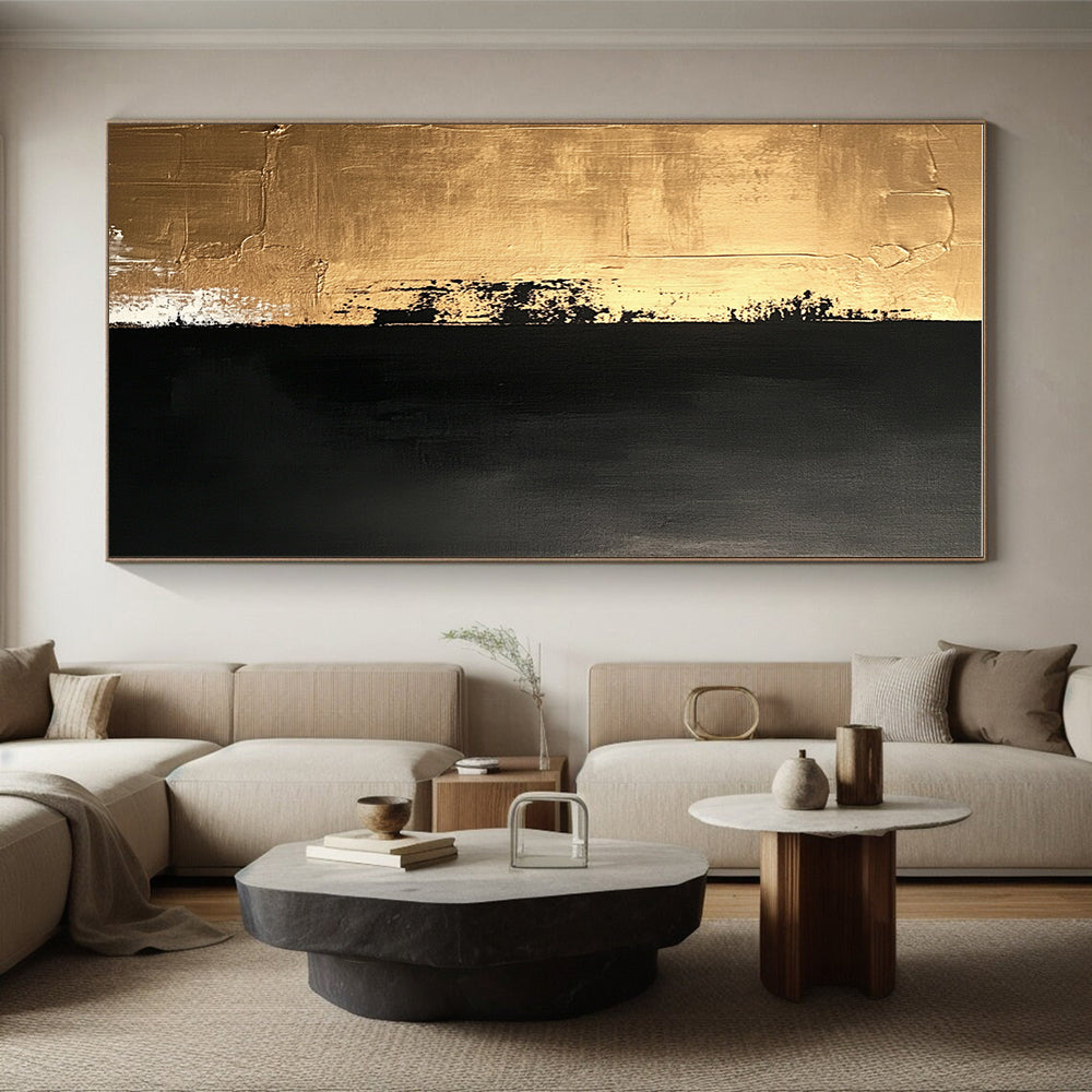 Gold and Black Textured Divide Abstract Painting with Luxe Contrast WINK019
