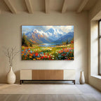Colorful Mountain Lake Meadow Painting with Vibrant Natural Beauty ABS577