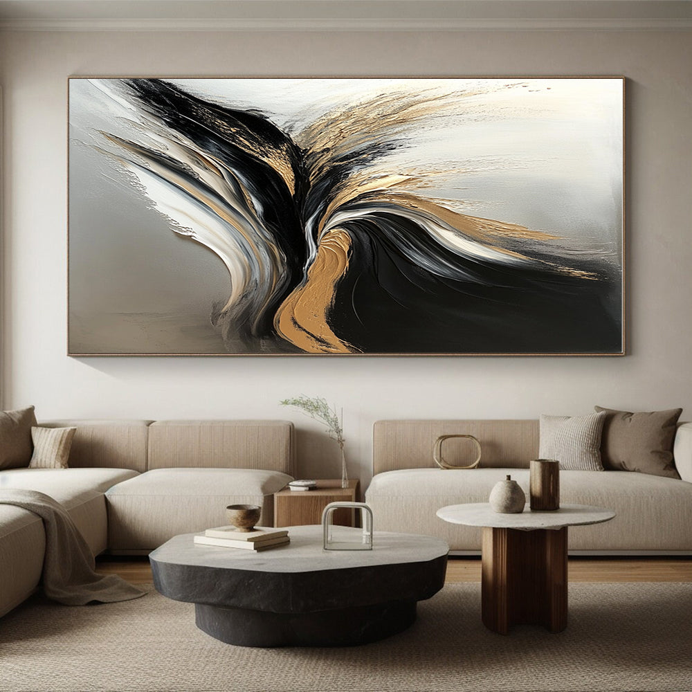Gold and Black Abstract Painting with Luxurious Flow WINK343