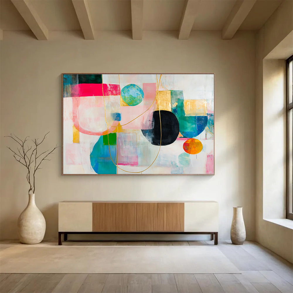 Gold - Accented Abstract Composition Painting with Luxe Playful Elements ABS533