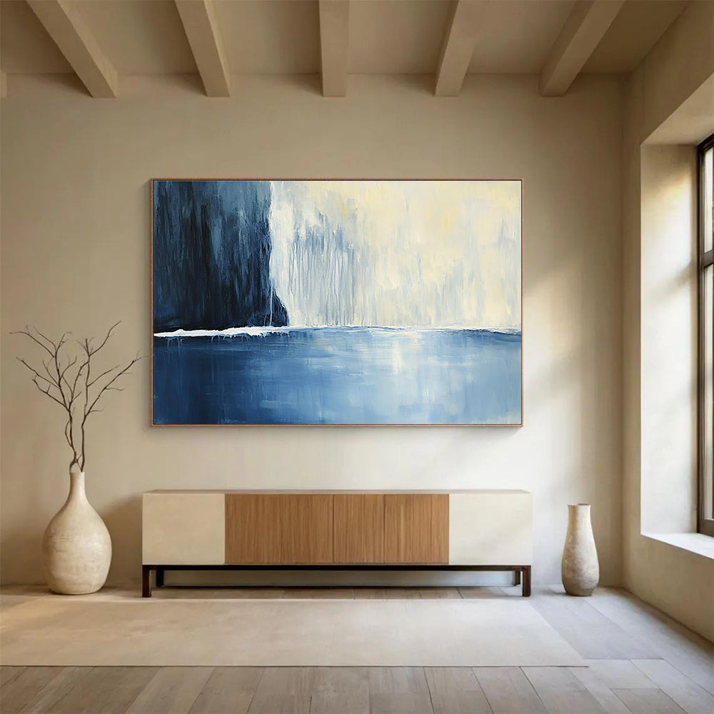 Minimalist Blue Waterfall Abstract Painting ABS206
