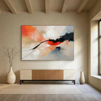 Orange and Black Abstract Painting with Dynamic Forms ABS424