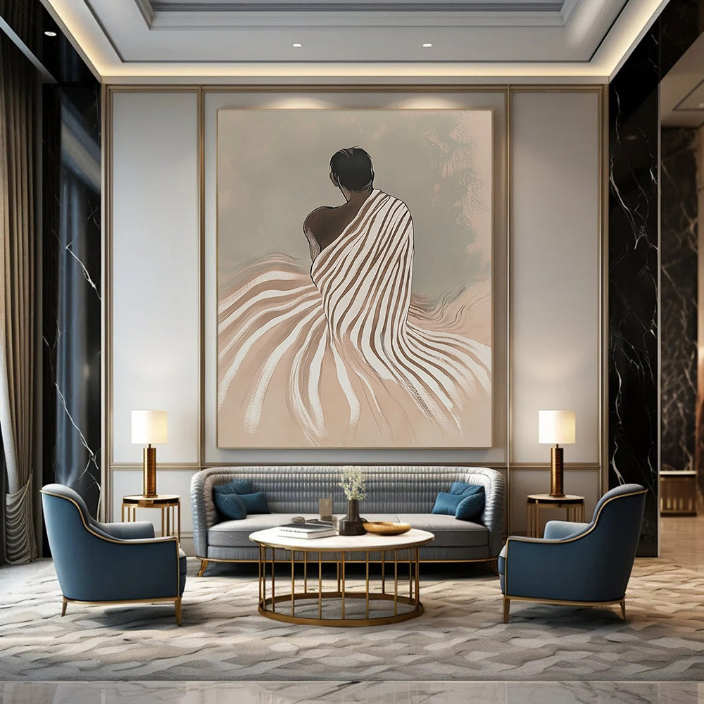 Figure in Striped Robe Serene Narrative Abstract Painting GAB0270