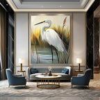 White Egret Realistic - Abstract Painting for Nature - Themed Home Offices GAB1331