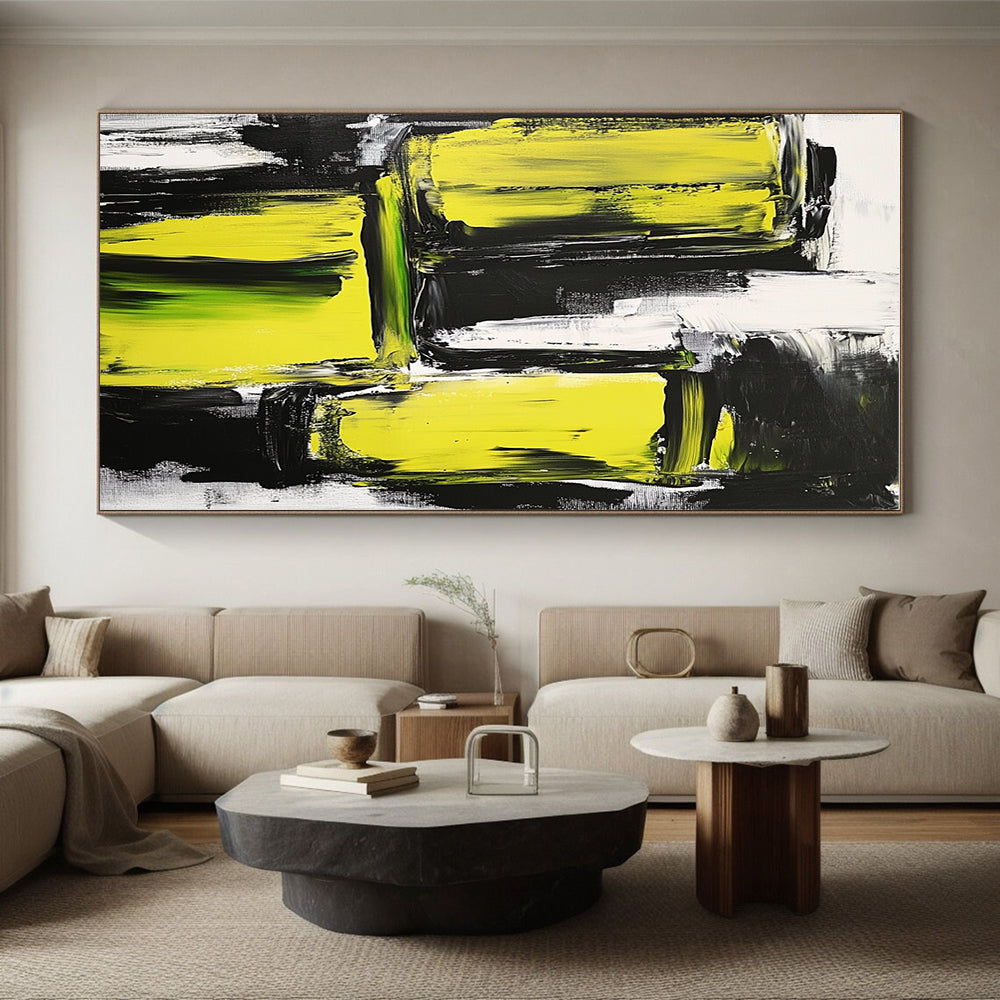 Vibrant Yellow Black Abstract Painting with Energetic Contrast WINK593