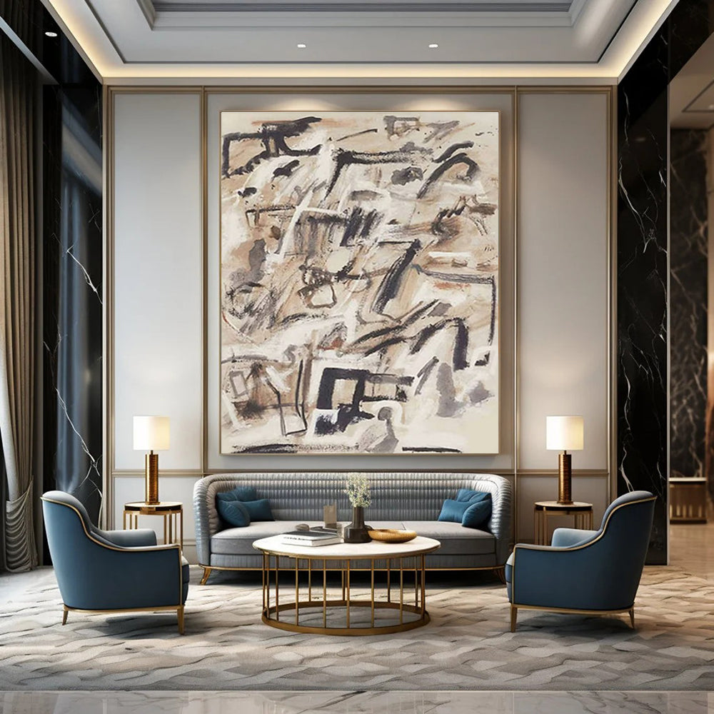 Earth - Toned Abstract Composition Painting for Bohemian - Style Living Rooms HENG143